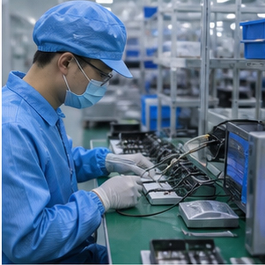 Medical aesthetic component technician at an assembly workbench